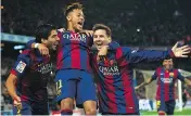  ?? SIU WU / THE ASSOCIATED PRESS FILES ?? FC Barcelona’s Lionel Messi, right, Neymar, centre, and Luis Suarez, celebrate after scoring.