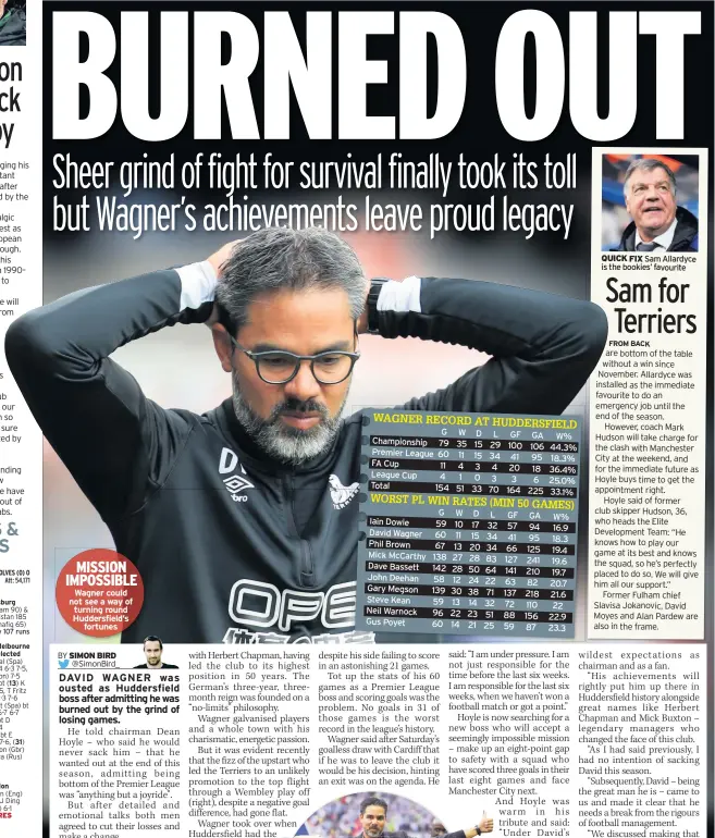  ??  ?? Wagner could not see a way of turning round Huddersfie­ld’s fortunes