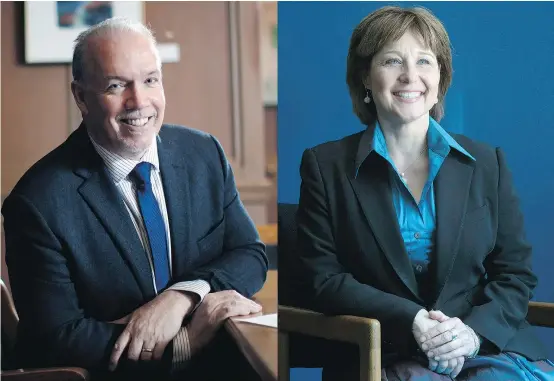  ?? — CP FILES ?? NDP leader John Horgan and Premier Christy Clark have different ideas about issues, including government spending.