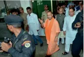  ?? — PTI ?? UP chief minister Yogi Adityanath and Union health minister J.P. Nadda conduct an inspection of BRD Medical College in Gorakhpur on Sunday.