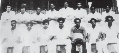  ?? ?? Guyana, Shell Shield and Geddes Grant/Harrison Line Trophy Champions 1983, back row, left to right: G E Charles, Kamal Singh, M A Lynch, R F Jospeh, R A Harper, C Butts, W H F White, D I Kallicharr­an; front row, left to right: L A Lambert, T R Etwaroo, S F A Bacchus, C H Lloyd (captain), R C Fredericks (manager/player), A A Lyght, M R Pydanna. into the [1983] Shell Shield Tournament?”