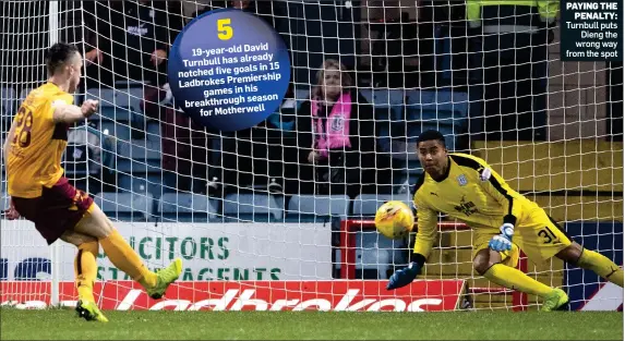  ??  ?? PAYING THE PENALTY: Turnbull puts Dieng the wrong way from the spot