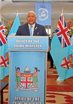  ?? Photo: NANISE NEIMILA ?? Prime Minister Voreqe Bainimaram­a virtually delivers his national address during the United Nations Assembly Debate 2020 at the 75th session of the UN General Assembly last week.