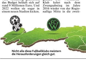  ??  ?? Nicht alle diese Fußballklu­bs meistern die Herausford­erungen gleich gut.