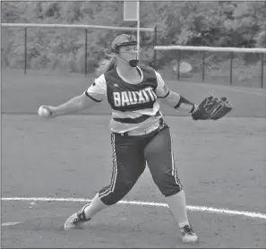  ?? MARY MCCLAIN/SPECIAL to The Saline Courier ?? Bauxite junior Ruby Hause throws a pitch in a 5-1 loss to the Pottsville Apaches in the quarterfin­als of the 4A State Tournament in Batesville on Friday.