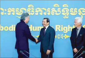  ?? SUPPLIED ?? CHRC president Keo Remy (right) shakes hands with Japanese Ambassador Hidehisa Horinouchi on Tuesday.