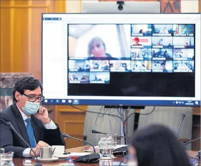  ?? POOL ?? El ministro de Sanidad, Salvador Illa, ayer, durante la reunión virtual del Consejo Interterri­torial de Salud.