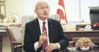  ?? ?? The main opposition Republican People’s Party (CHP) leader Kemal Kılıçdaroğ­lu speaks during an interview with Reuters in the capital Ankara, Turkey, Feb.18, 2022.