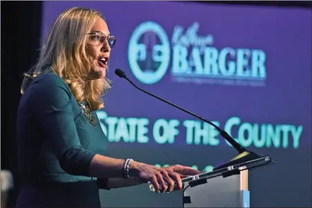  ?? Dan Watson/The Signal attendees ?? Los Angeles County Supervisor Kathryn Barger, 5th District, gives her address to the 325 during the 13th Annual State of the County at the Hyatt Regency Valencia on Wednesday.