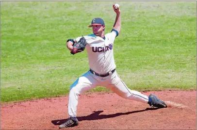  ?? STEVE SLADE/UCONN ATHLETICS ?? Left-handed pitcher Doug Domnarski of Pawcatuck finished his collegiate career at UConn this spring before being drafted in the 27th round by the Miami Marlins of the National League. Domnarski is playing for the Marlins’ Gulf Coast League team in Jupiter, Fla.