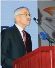 ??  ?? KFAS’ Director General Dr Adnan Shehabeddi­ne delivers his speech.