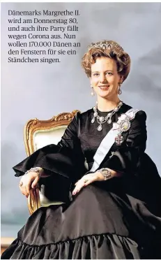  ?? FOTO: DPA ?? Die dänische Königin Margrethe II., aufgenomme­n mit Diadem, Schärpe und Orden am 16. April 1972 in Kopenhagen.