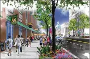  ??  ?? An artist rendering of what West Fourth Street, looking west from Main Street, could look like if revitalize­d.