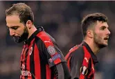  ??  ?? Otto gol in coppia Patrick Cutrone, 20 anni, e Gonzalo Higuain, 31 anni: hanno giocato insieme 518 minuti in questa stagione