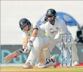  ??  ?? Joe Root used the sweep to good effect on the first day of the first Test against India in Chennai.