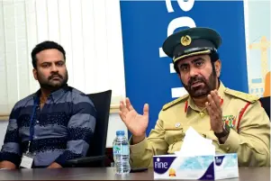  ?? Photo by Shihab ?? Maj-Gen Dr Al Salal Syed Al Falasi of Dubai Police and Keralite actor and mimicry artist Tini Tom at the Press conference announcing the Internatio­nal Day of Happiness. —