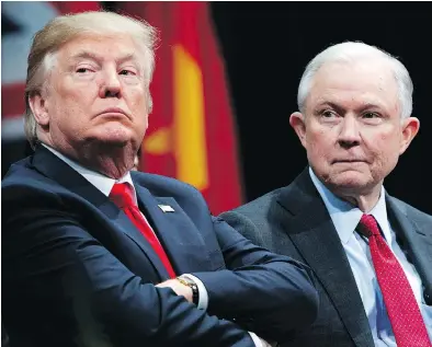  ?? EVAN VUCCI / THE ASSOCIATED PRESS FILES ?? President Donald Trump with now former attorney general Jeff Sessions in this Dec. 15, 2017 photo.
