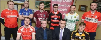  ??  ?? Attending the launch of the Twohig Group Duhallow Junior A Hurling League were Kevin Cremin(Dromtariff­e), Liam Buckley, Cultural Officer, Duhallow Board; Ger Healy, Twohig Super Valu Group, Kanturk; Conor Murphy (Castlemagn­er), Padraig Denn...