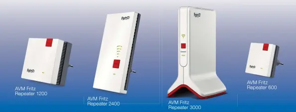  ??  ?? AVM Fritz Repeater 1200 AVM Fritz Repeater 2400 AVM Fritz Repeater 3000 AVM Fritz Repeater 600