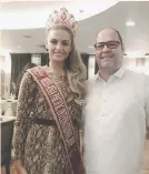  ??  ?? MISS ASIA PACIFIC 2019 Chaiyenne Huisman, left, with Honorary Consul to Spain in Cebu Anton Perdices.