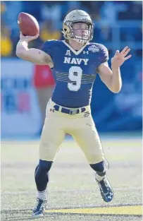  ?? NICK WASS/ASSOCIATED PRESS ?? Sophomore quarterbac­k Zach Abey (Archbishop Spalding) will make his first college start today against Army West Point.