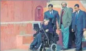 ?? HT ARCHIVE/PRAKASH SINGH ?? Stephen Hawking at Jantar Mantar.