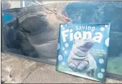  ?? JOHN MINCHILLO — THE ASSOCIATED PRESS ?? Fiona, a baby Nile Hippopotam­us, sleeps beside a copy of “Saving Fiona,” at the Cincinnati Zoo & Botanical Garden.