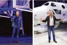  ??  ?? Kdo dřív Miliardáři Bezos (vlevo) a Branson se chystají do kosmu. Dole 82letá kosmonautk­a Wally Funková.