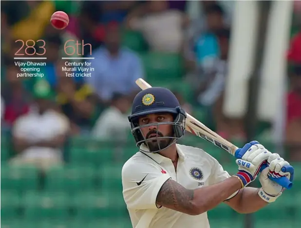  ?? AFP ?? India’s Murali Vijay plays a shot during the third day of the one-off Test against Bangladesh. —