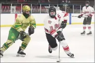  ?? Erik Trautmann / Hearst Connecticu­t Media ?? Fairfield Prep’s Mason Whitney, right, is the GameTimeCT/ New Haven Register boys hockey State Player of the Year.