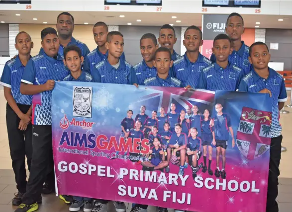  ?? Photo: Mereleki Nai ?? Gospel Primary School rugby 7s team at Nadi Internatio­nal Airport on September 5, 2019.