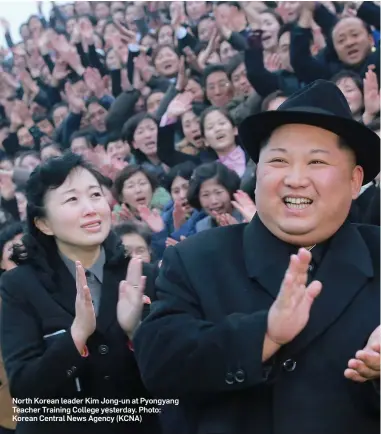  ?? Photo: Korean Central News Agency (KCNA) ?? North Korean leader Kim Jong-un at Pyongyang Teacher Training College yesterday.