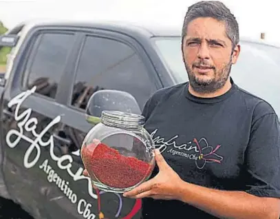  ?? LA VOZ ?? PRODUCCIÓN LOCAL. Federico Paak muestra parte de la cosecha de pistilos de la flor del azafrán de su emprendimi­ento.