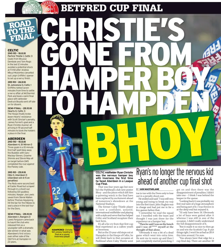  ??  ?? HAMPERED Christie felt uneasy heading to final as a young Inverness player