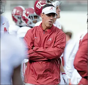  ?? NWA Democrat-Gazette/ANDY SHUPE ?? Dan Enos, the offensive coordinato­r and quarterbac­ks coach for Arkansas from 2015-17, is now the quarterbac­ks coach for No. 1 Alabama, where he coaches Heisman Trophy favorite Tua Tagovailoa.