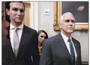  ?? CHIP SOMODEVILL­A/GETTY ?? White House adviser Jared Kushner and Vice President Mike Pence arrive at the Capitol for a GOP luncheon.