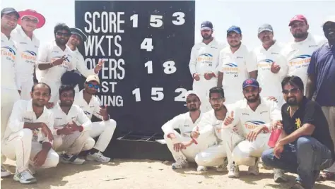  ??  ?? Team Taurus players after winning the Oman Cricket League I Division match against Sam Royal on Friday.