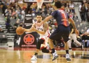  ?? VINCE TALOTTA/TORONTO STAR ?? There is still the question of how much he will play, and whether it will be more in Mississaug­a or Toronto, but Fred VanVleet, an undrafted free agent from Wichita State, will be a Raptor on opening day. VanVleet will serve as the Raptors’ third point...