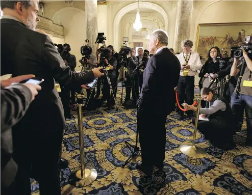  ?? LYLE ASPINALL / POSTMEDIA NEWS ?? Stephen Schwarzman, a Donald Trump adviser, speaks with media in Calgary while was attending the Liberal federal government’s cabinet retreat.