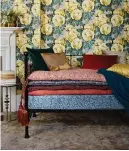  ??  ?? 3. Designers Guild The Rose Wallpaper, PJD6002/05, £71 per roll; Wrought Iron and Brass Bed Co Lily Iron Day Bed Frame, single, black, £795 (furnishing­s from a selection), John Lewis