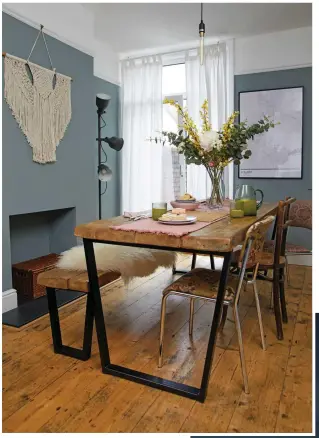  ??  ?? Consider how your existing furniture might work in a space before buying new. Meg’s dining table and bench, made to measure by an Etsy designer, was from her previous home