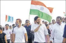  ?? HT PHOTO ?? Aaditya Thackeray with Rahul Gandhi at Bharat Jodo Yatra in Hingoli on Friday.