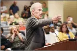  ?? ANDY ALFARO/ MODESTO BEE ?? Don Grundmann, founder of the the National Straight Pride Coalition, speaks during the Modesto City Council meeting on Wednesday.