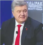  ?? ANDREW VAUGHAN / THE CANADIAN PRESS ?? Petro Poroshenko, former president of Ukraine, speaks at a security conference in Halifax on Sunday.