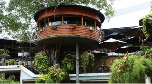  ??  ?? Un des trois pavillons du caférestau­rant Du Miên construits sur des figuiers.