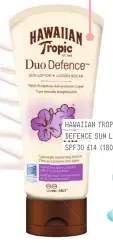  ??  ?? HAWAIIAN TROPIC DUO DEFENCE SUN LOTION SPF30 £14 (180ML)