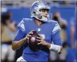  ?? ASSOCIATED PRESS FILE PHOTO ?? Detroit Lions quarterbac­k Jared Goff drops back to pass during the first half of the team’s preseason game against the Buffalo Bills in Detroit.