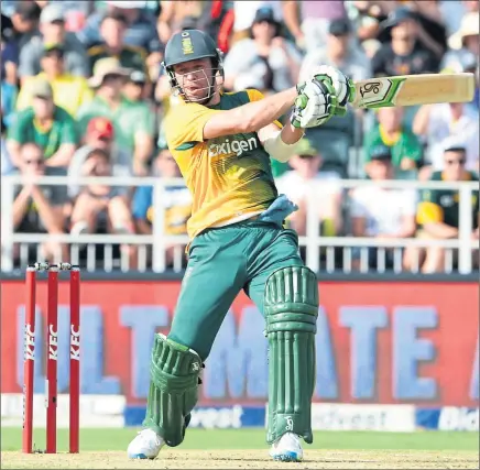  ??  ?? IMPERIOUS: AB de Villiers sends another delivery on its way to the boundary en route to victory for South Africa