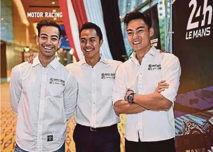  ??  ?? (From left) Nabil Jeffri, Jazeman Jaafar and Weiron Tan want to stamp their mark on the 24 Hours of Le Mans in their debut.