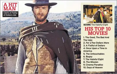  ??  ?? A HIT MAN Clint’s A Fistful of Dollars role
SCORE
HIS TOP 10 MOVIES